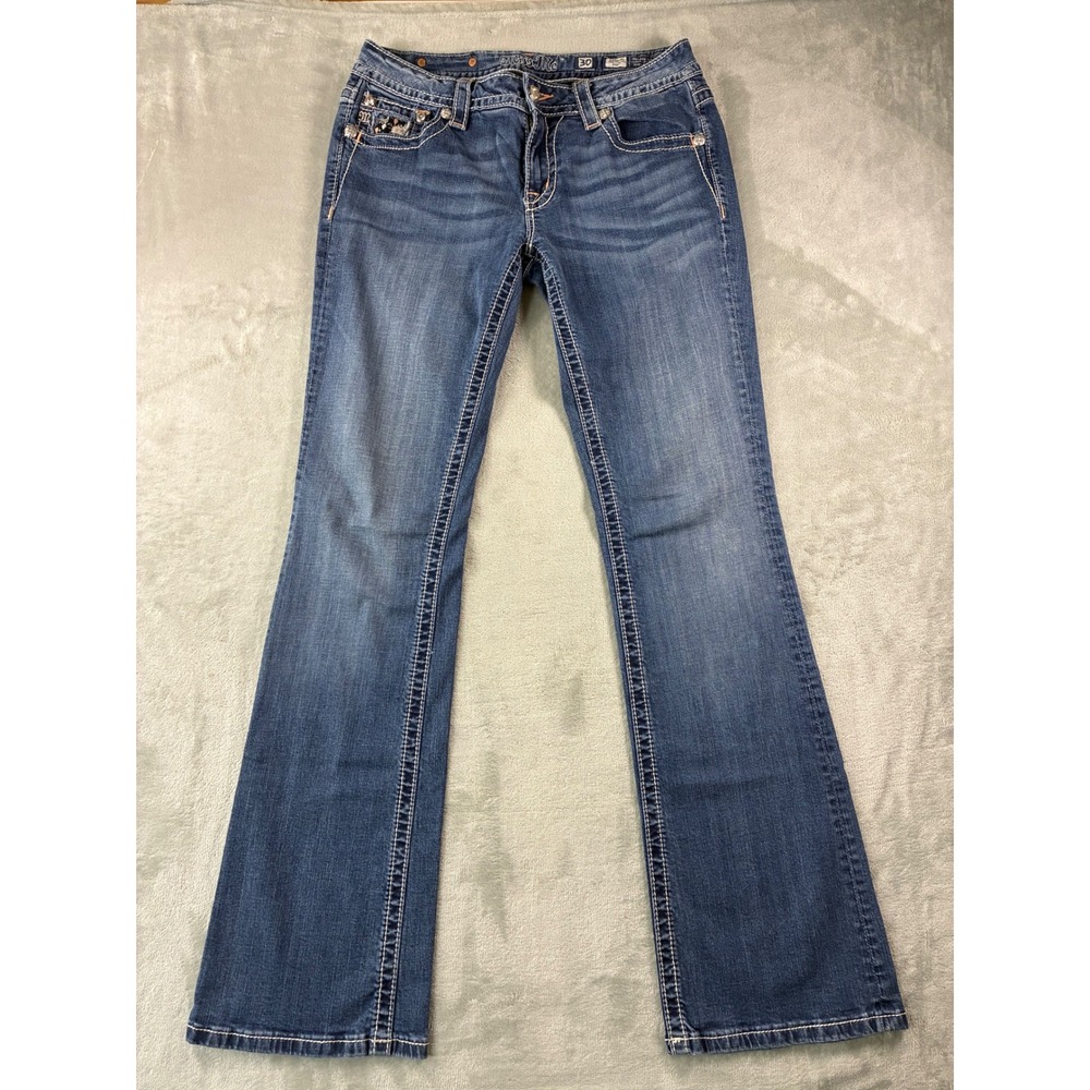 Miss Me Signature Bootcut Jeans JP8239B Blue Embroidered Western Wear Size 30